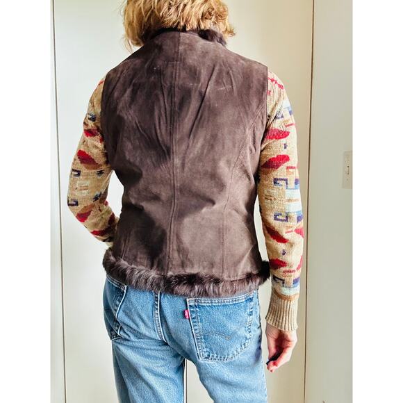 Brown Suede Fur Trimmed Vest Y2K Vintage Size 12/L Heritage Fall Vibes - Picture 7 of 8